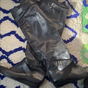 Pour La Victoire black leather thigh high boots